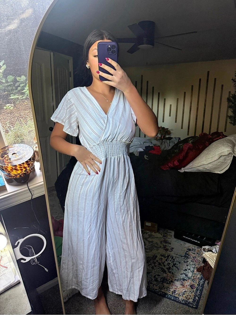 Striped Wide-Leg Jumpsuit in Blue & White - Picture 3 of 8